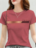 Printed Design - Not Textured New Women'S Easy Golden Striped PARIS Letter Print Short Sleeve T-Shirt Casual Daily Item - Mixed colors