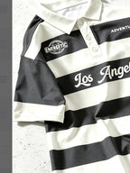 [Digital Print] Men'S Polo Shirt, Black And White Striped Print Short Sleeve Top, Lapel Style, American Casual Trendy Men'S Clothing, Multi-Color Selection - Mixed Color G