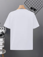 Men's Breathable Crew Neck Short Sleeve T-Shirt with Moon & Water Reflection Print - Minimalist Suitable for - Casual Wear, Machine Washable Basic Tee for Daily Commute, Outdoor Travel, and -Casual Outfits - White