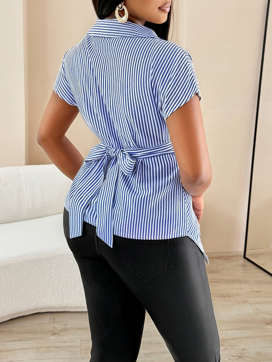Asymmetric Hem Shirt - Blue