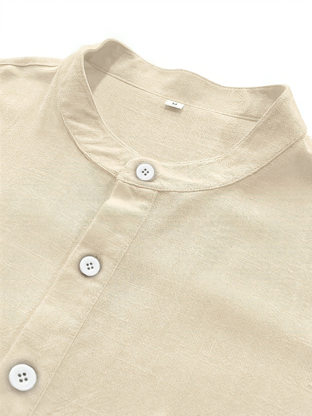 Men'S Summer Linen Short Sleeve Shirt, Stand Collar Half-Button Henley Style with Chest Pocket, Loose Breathable Linen Blend Casual Vacation Shirt - Khaki