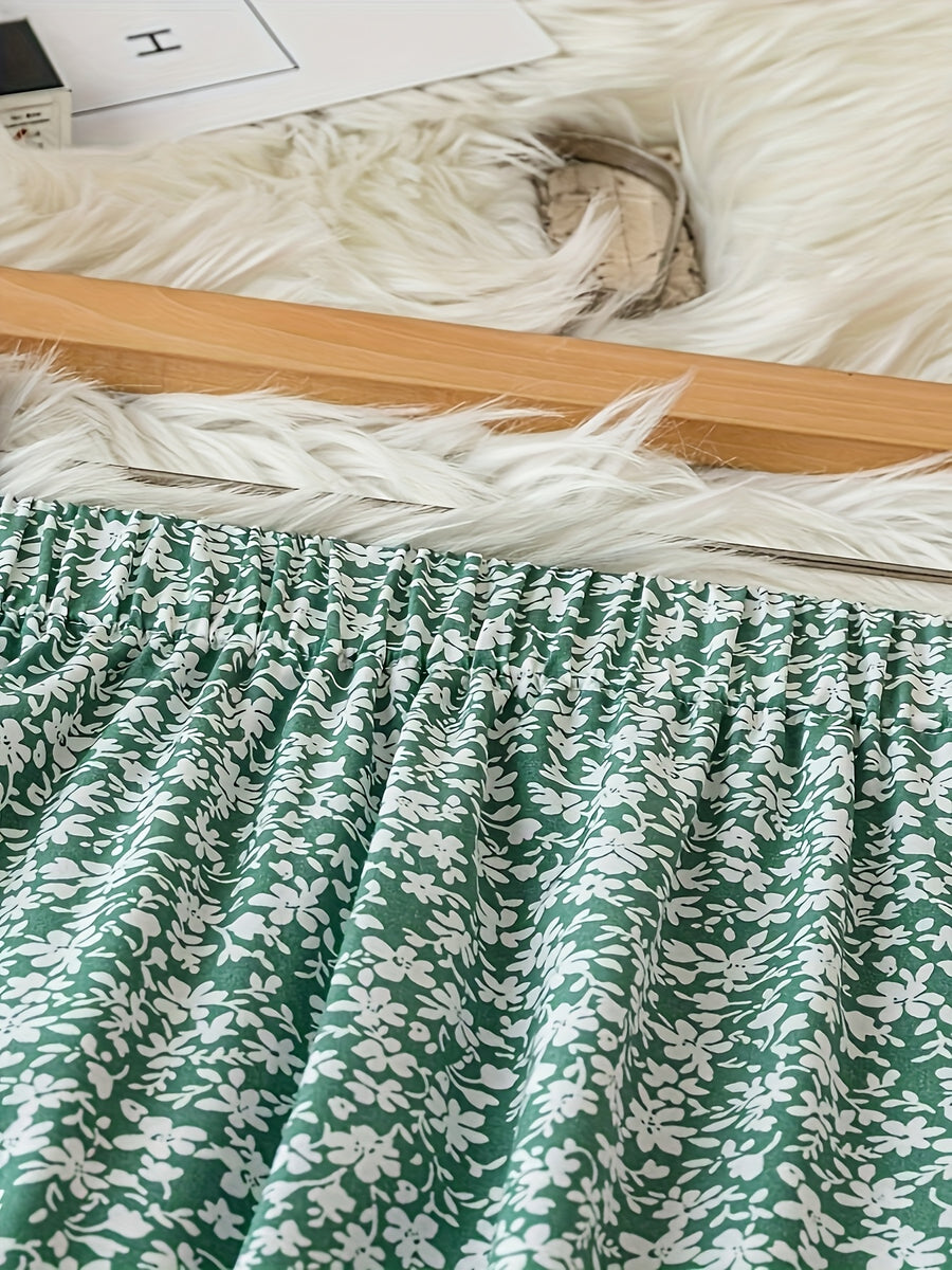 Women's Summer Floral Print Casual Vacation Skirt in Green - Multicolor