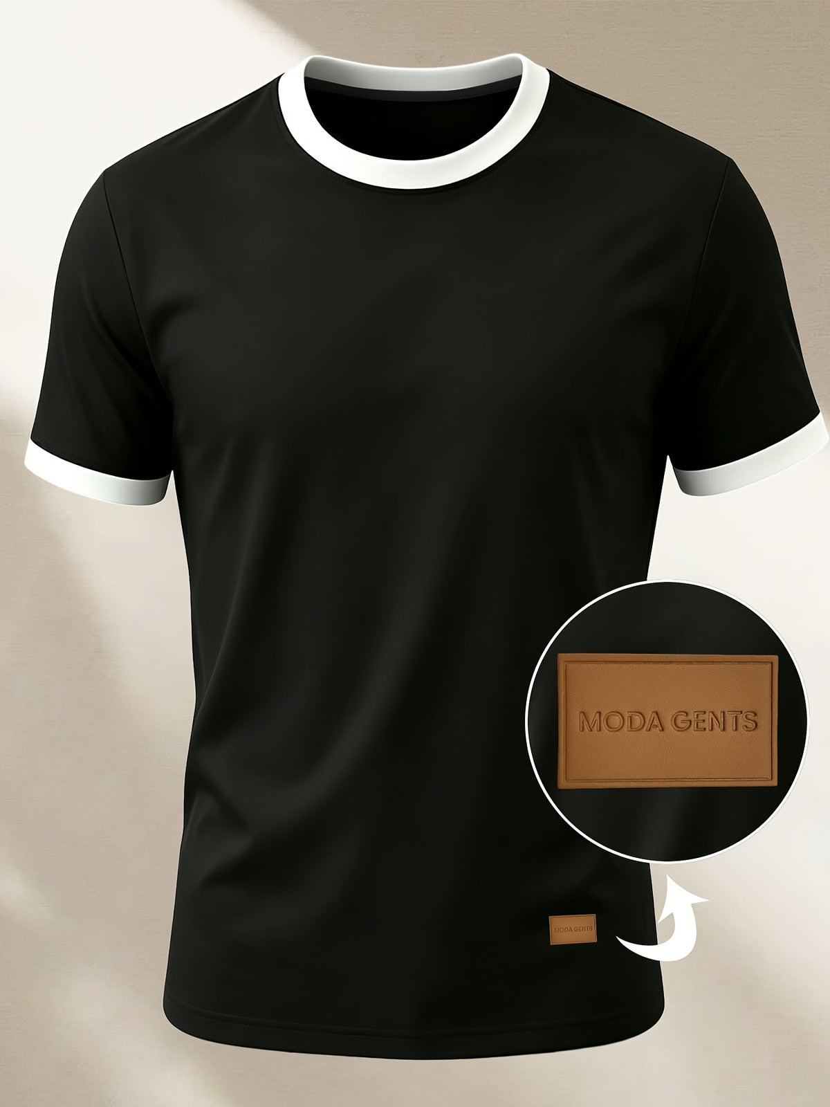 100%, Men'S Knitted Color-Block Round Neck Short-Sleeve T-Shirt, Summer Global All-Season Base Layer Factory Made Men'S Comfortable High-Fit Rate Casual Sports Contrast Patchwork Top - Black And White