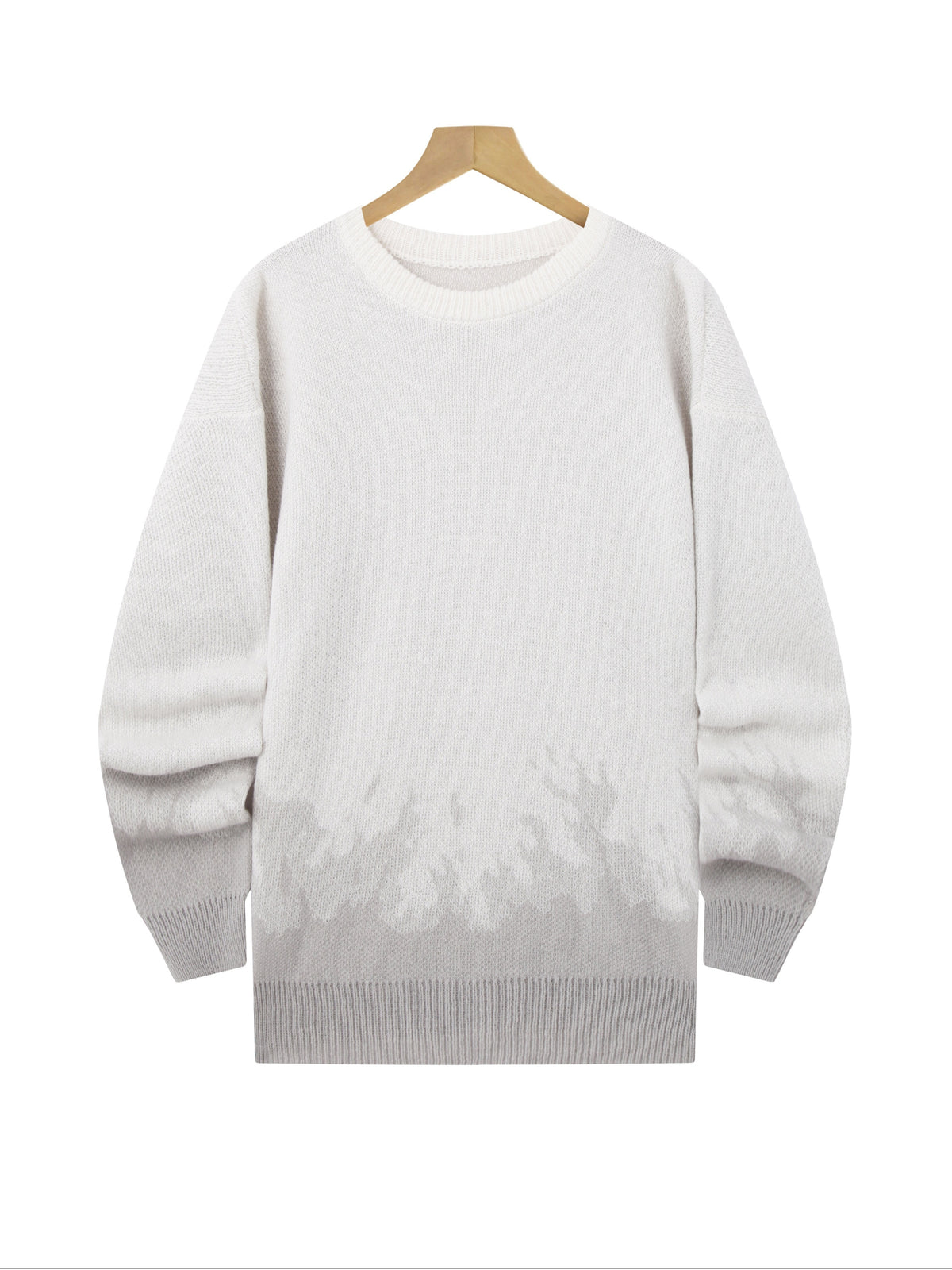 American High Street Gradient Flame Sweater | Trendy Design Knit Top - Light Grey