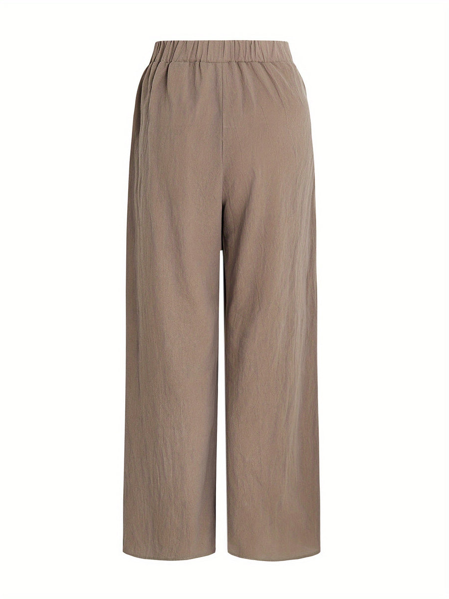 Elegant Special Wide-Leg Pants, Embroidered, Simple, Casual, Wide-Leg, Spring/Autumn, Women's Trousers "YT - Khaki