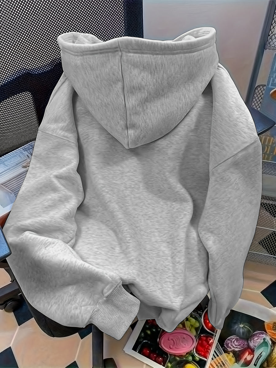 D92 - A Women'S Hooded Sweatshirt, Trendy Creative Letter Pattern Print, Beautiful Fashionable Loose Autumn And Winter New Versatile Casual Sweatshirt, Women'S Clothing, Solely Tops/No Bottoms - QHH4089 - Grey