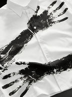 New Summer Men'S Black White Color Block Hand Print Cropped Shirt, Loose Casual Short Sleeve Versatile for Commute Date - Mixed colors