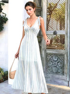 Women's Elegant V-Neck Camisole Bridesmaid Dress with Bow Shoulder Straps & Shirred Back Waist - A-Line Beach Wedding Dress Suitable for Bridesmaids, Casual Daily Wear, Large Hem, Machine Washable, Non- Dress - Ivory White