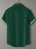 100% Men'S Casual Short Sleeve Shirt, Pure Fabric with Print And Color Block Design for Summer, Beach Vacation Style Blouse, Fabric Is Sweat-Absorbent And Breathable, Great Gift for Boyfriend And Husband, Suitable for Outdoor Travel Or Vacation - Dark Green