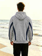 New Men'S Double Striped Hooded Sweatshirt with Loose Fit And Comfortable Pockets, Versatile And Trendy Hoodie for Daily Use - Grey