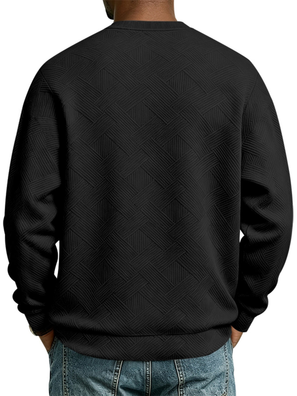 Men'S Fall Winter Crew Neck Sweatshirt 3D Textured Long Sleeve Pullover Loose Fit Casual Sports Commute Daily Home Outer Top Plus Size - Black