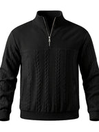 Whale Crossing OBM Men's Spring, Autumn, Winter Classic Fashion Italian Milanese Label Knitted Cable Knit Stand Collar Sweatshirt - Black