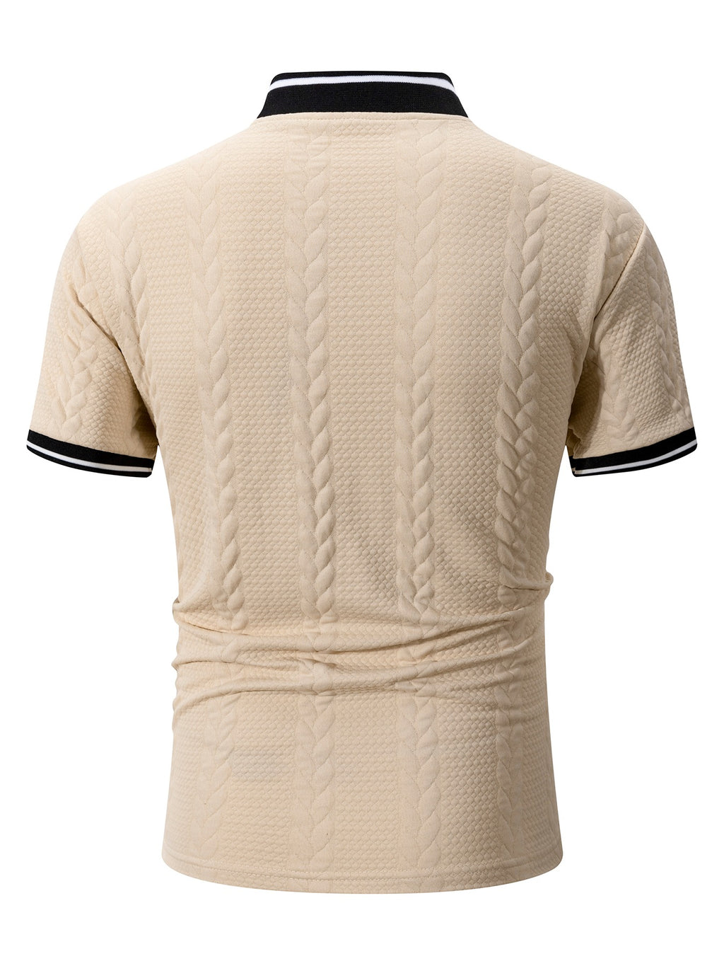 2pcs Men'S Ribbed Half-Zipper Short Sleeve Polo Shirts, Textured Knit Breathable T-Shirts, Commute Vacation Sports Casual Stand-Up Short Sleeves, Contrast Trim Collar And Cuffs, Zippered Placket Design, Suitable for Summer Casual/Commute/Date Wear - Light Grey+Khaki