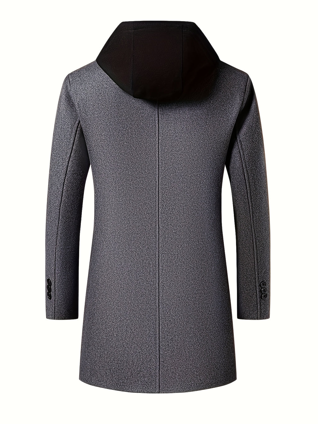 Pearson OBM Youth Men's Student Korean-Style Casual Tweed Wool Blend Overcoat, Mid-Length with Detachable Hood, Trendy Outerwear for Men - Dark Gray
