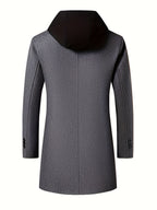 Pearson OBM Youth Men's Student Korean-Style Casual Tweed Wool Blend Overcoat, Mid-Length with Detachable Hood, Trendy Outerwear for Men - Dark Gray