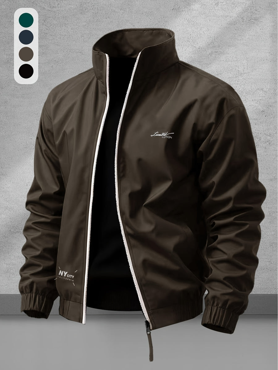 Men'S Sports Casual Jacket with a Contrasting Zipper Design And Print Details, Model JK5653 - Coffee Color