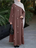 886-Middle East Dubai Bowknot Embroidery Dress - Olive Brown