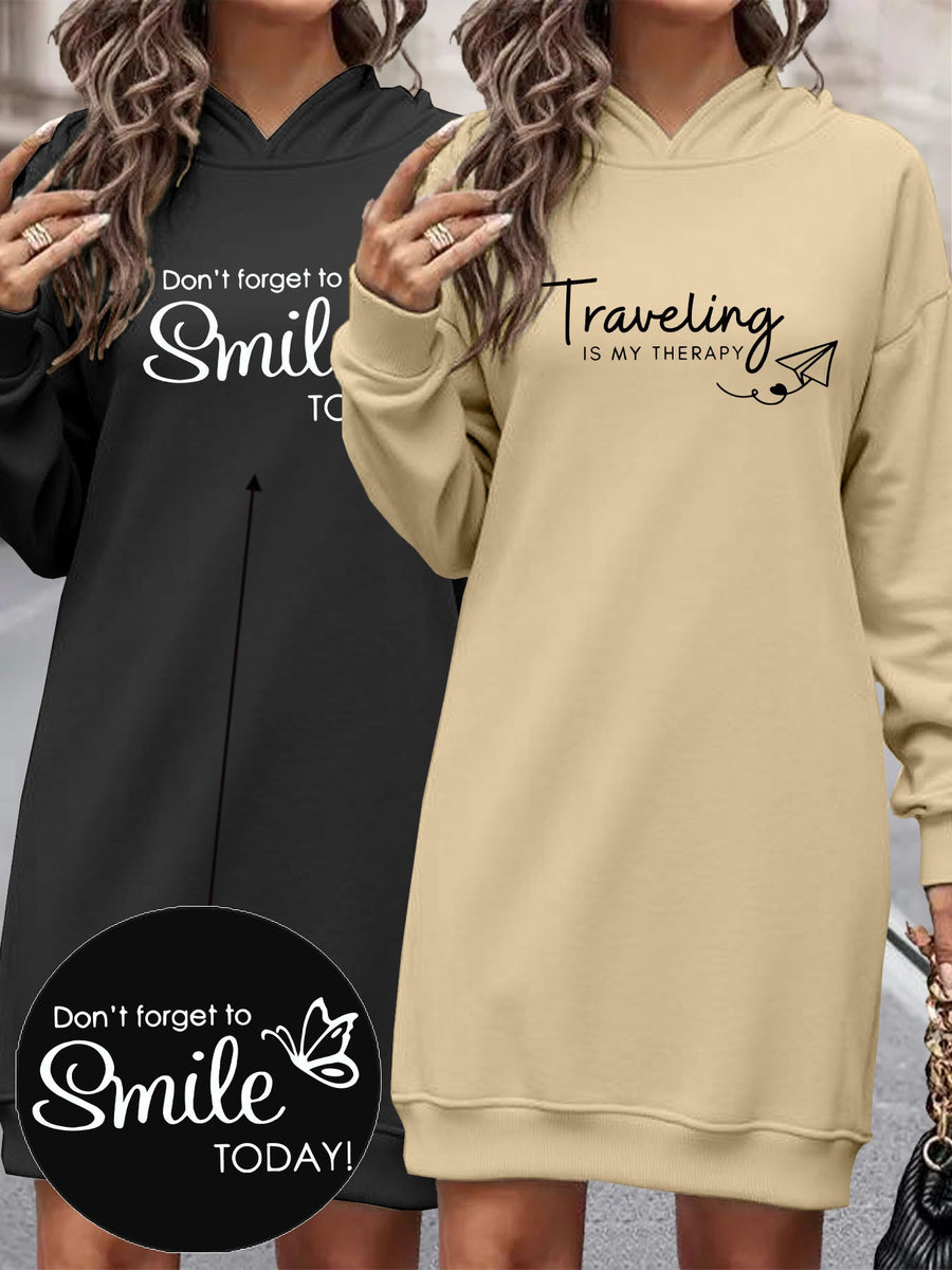Women's Fashion Y Letter Print Hooded Sweatshirt Dress 2pcs Set, Autumn/Winter High-End Stylish Streetwear Youthful -Lined Color-Block Hooded Sweatshirt Casual Y Top 2pcs Set, Casual Versatile Hoodie, Outerwear, Pullover, Long Sweatshirt, Elegant Set - Black+Apricot