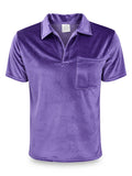 Men's Velvet Lapel Short-Sleeve Polo Shirt, American Relaxed Style, Soft, Skin-Friendly, Breathable, and Versatile, for Daily Commuting and Streetwear - Purple