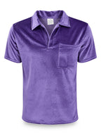 Men's Velvet Lapel Short-Sleeve Polo Shirt, American Relaxed Style, Soft, Skin-Friendly, Breathable, and Versatile, for Daily Commuting and Streetwear - Purple