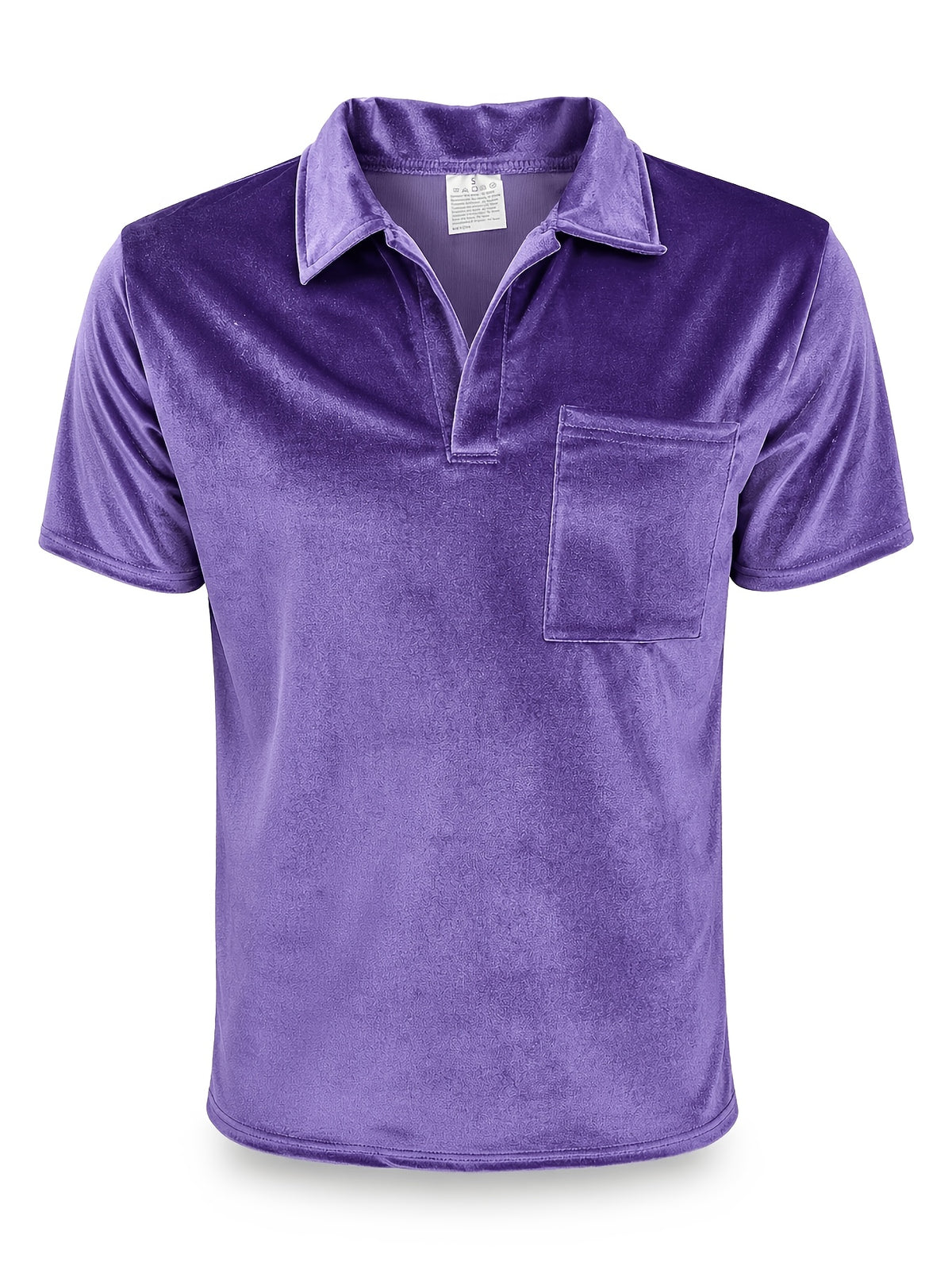Men's Velvet Lapel Short-Sleeve Polo Shirt, American Relaxed Style, Soft, Skin-Friendly, Breathable, and Versatile, for Daily Commuting and Streetwear - Purple