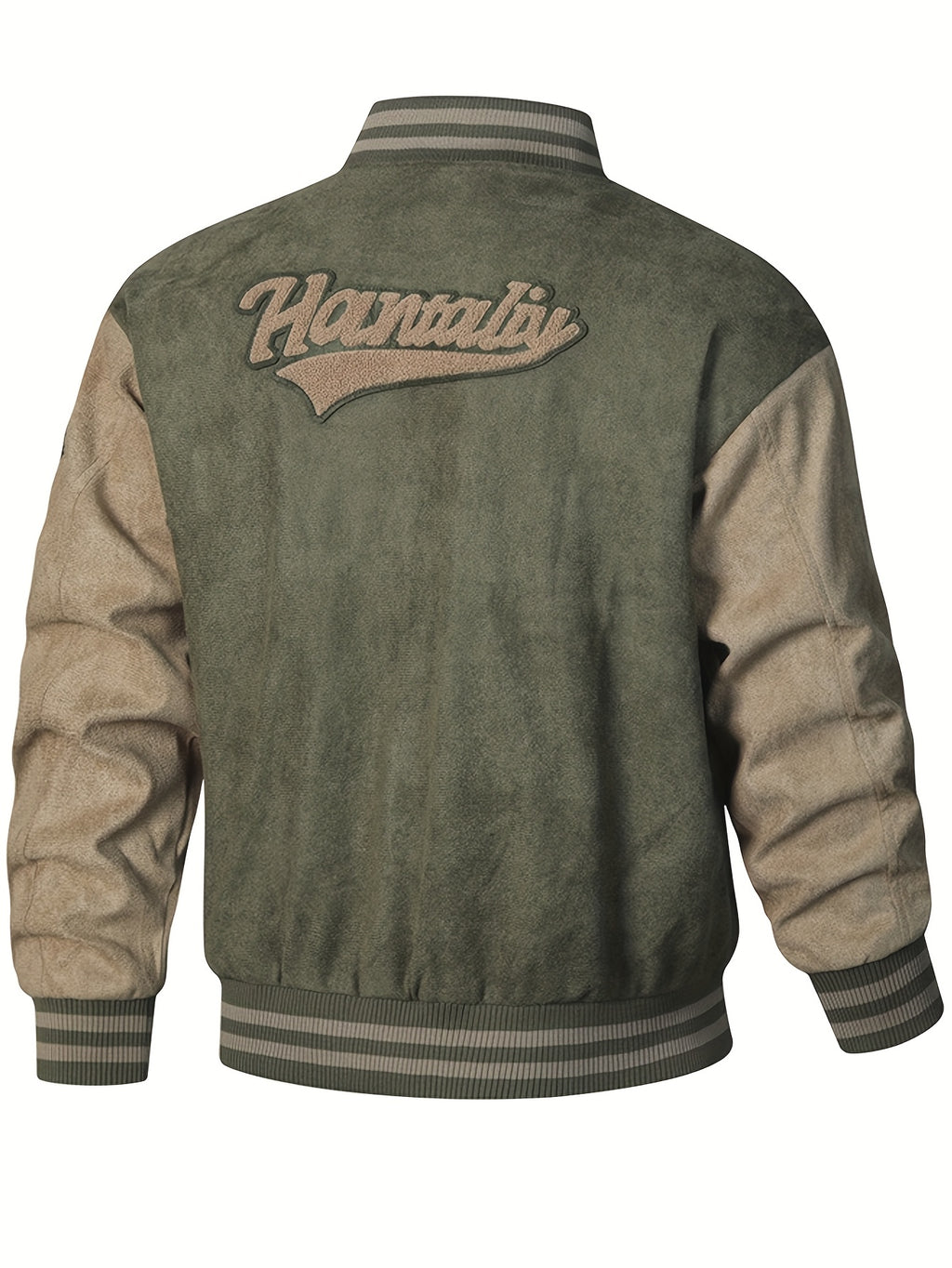 (New in Spring) Unisex, with Letter Embroidery on Chest, Casual And Fashionable, College-Style Baseball Uniform Jacket - Olive