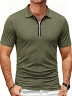 2pcs Men'S Sports Outdoor Casual Lapel Solid Color Breathable Zipper POLO Shirt - Army Green + Coffee