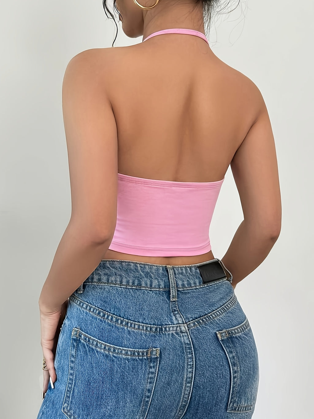 Women'S Summer Vacation Casual Beach Party Camisole, Contrast Mesh Floral Print Halter Neck Cami - Pink