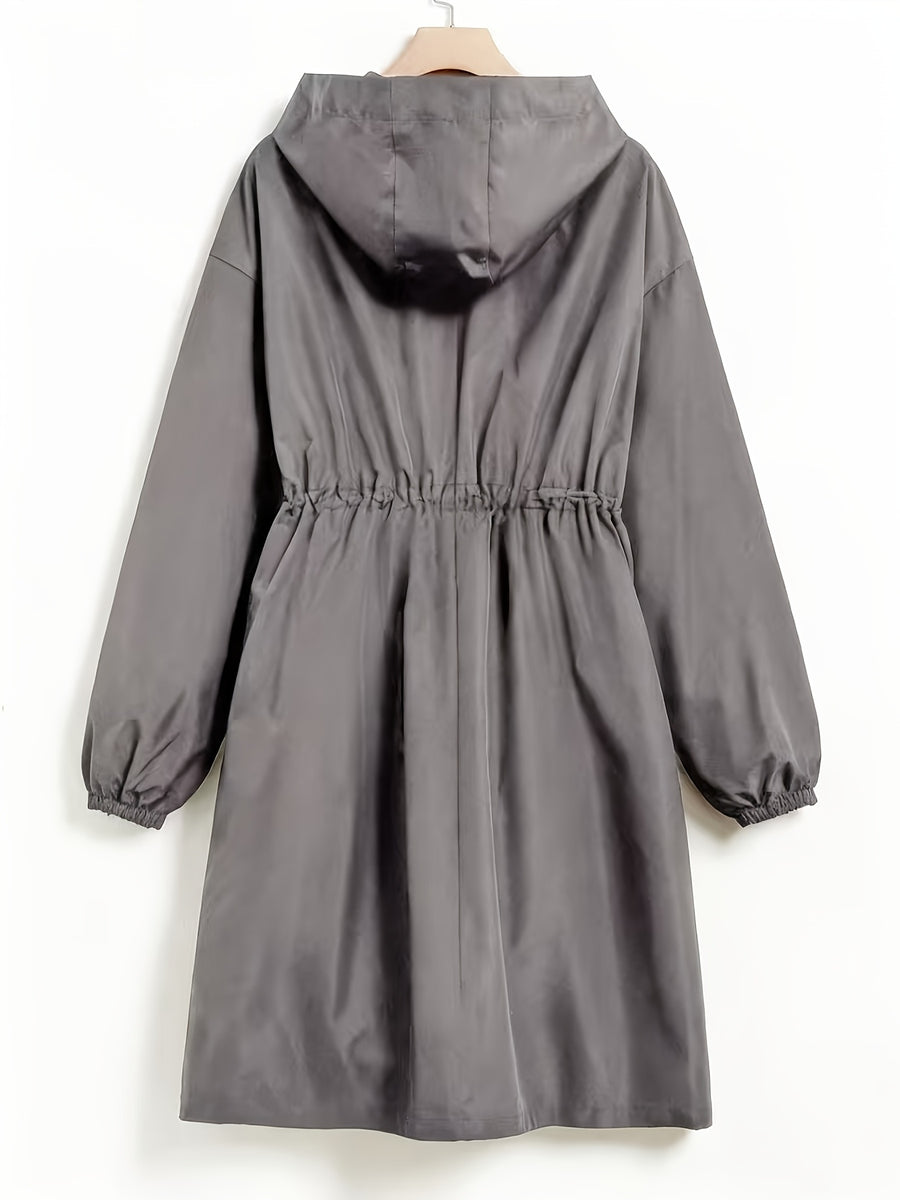 Plus Size, Women's Plus Size Long Hooded Trench Coat - Grey