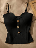 Women's Metal-Embellished Body-Hugging Top ZLLZ - Black