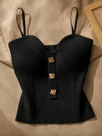 Women's Metal-Embellished Body-Hugging Top ZLLZ - Black