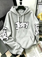By Warner Bros., 2026 New Fun Cartoon Print, Men's Hoodie, Hooded Sweatshirt, Kangaroo Pocket and Drawstring Hat, Suitable for Daily and Outdoor Sports Wear, Autumn and Winter Warm Jacket, Fashionable Jacket - Light Grey