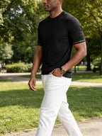 Men'S Easy Business Casual Round Neck Knit Short Sleeve T-Shirt, Skin-Friendly Fresh Regular Fit Durable, Summer Commute Office Client Meeting Family Gathering Short Distance Travel Shopping Date Daily Top - Black