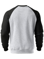 Men's New Autumn/Winter Casual Fitness Sports Thickened Crew Neck Raglan Sleeve Basic Long Sleeve Fashion Sweatshirt, 250g Brushed Fabric - Light Gray + Black