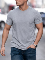 2pcs Men'S Round Neck Short Sleeve Top Set, Round Neck Solid Color Easy Style Soft -Like Fabric Basic Wearable Non-Picky Matching Daily Replacement Base Short Sleeve Top Suitable for Multi-Scene High-Frequency Replacement - Light Grey+Army Green
