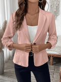 New Women's Solid Color Lapel Front Button Long Sleeve Casual Blazer 597# - Pink Color