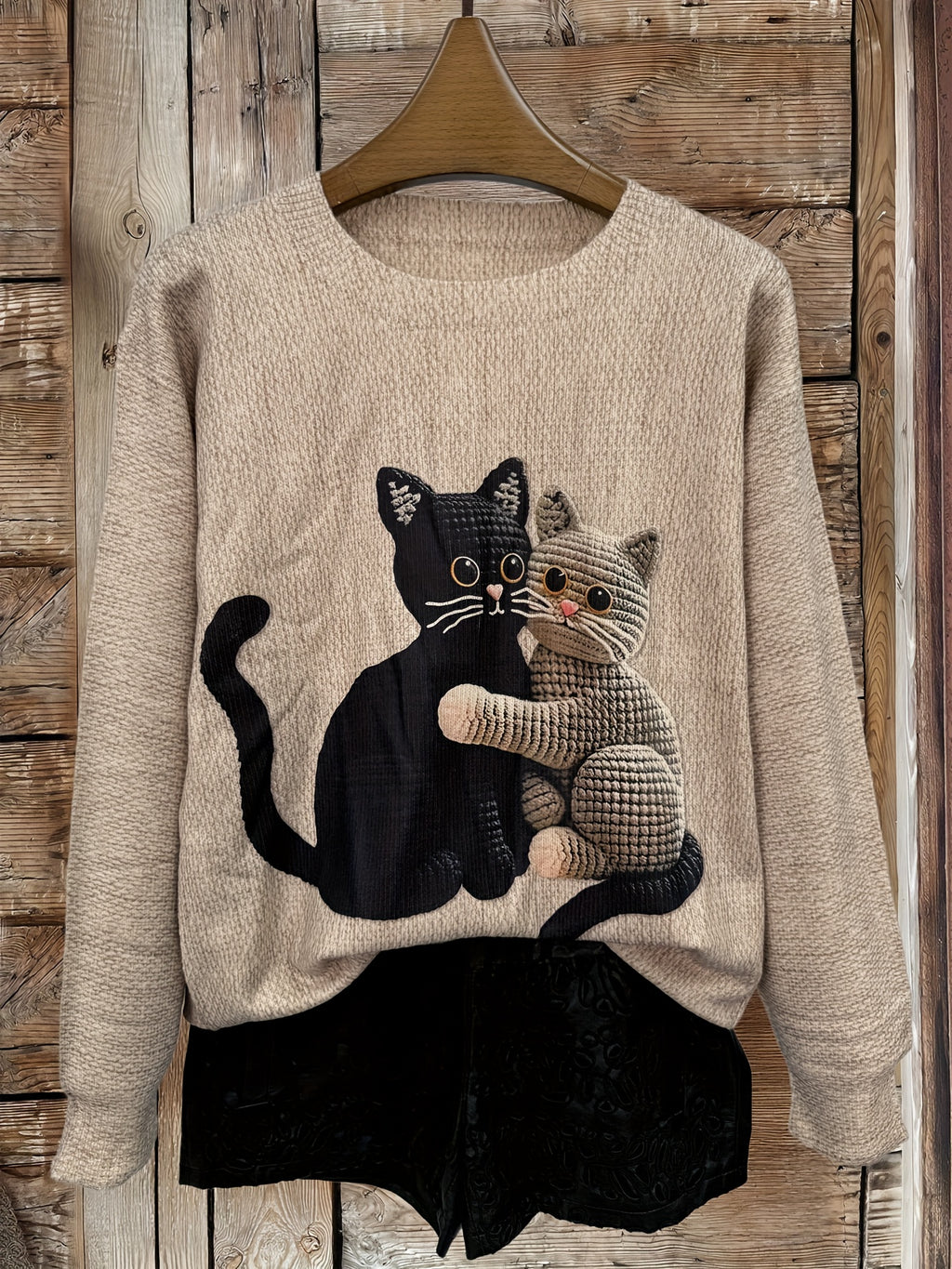Women's All Over Printed Long Sleeve Universal Crew Neck Lightweight Sweater, Trendy Wear, Ultra HD Gothic Raven and Cat Brother Pattern, Perfect for Casual Elegance Style Outfits - Suitable for All Seasons - Multicolor