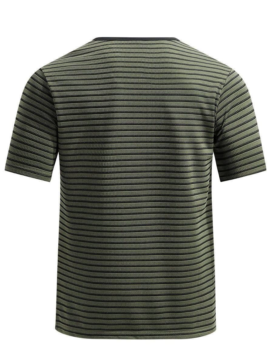 Men's Summer Short-Sleeve Color-Block Striped T-Shirt - Pea Green Color