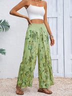 New Stylish and Versatile Wide-Leg Pants, Casual and Elegant Vacation Beach Trousers for Women, Loose-Fit Long Pants - Green