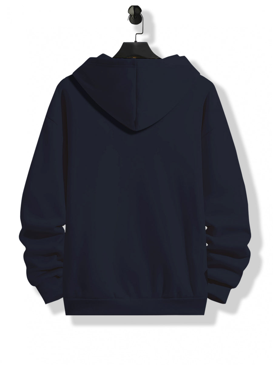Print, Men'S Casual And Cozy Hoodies, Trendy Long Sleeve Hooded Sweatshirt, Casual Versatile Top for Autumn Winter - Navy