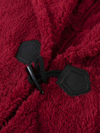 Plus Size - 1pc Faux Horn Button Size Free Solid Color Fashion Hooded Cape - Burgundy