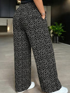 Floral Print Drawstring Wide-leg Casual Pants - Black