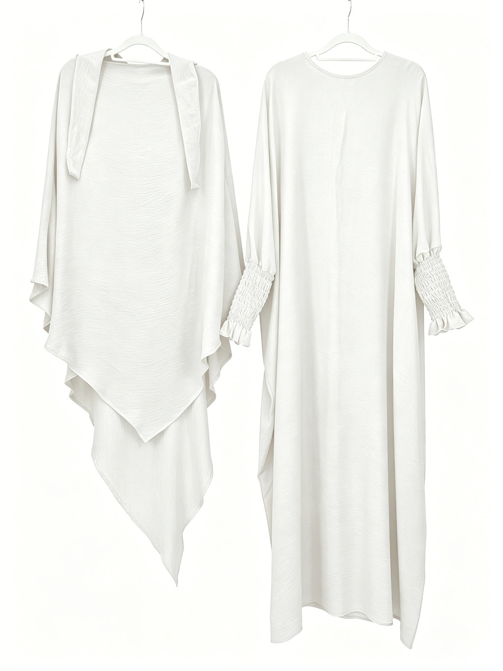 2pcs Prayer Set, Women'S Abaya, Khimar Set, Islamic Clothing, Modest Fashion, Two-Piece Abaya Set, Loose Fit Abaya, Long Sleeve Abaya, Full Length Abaya, Prayer Dress - White