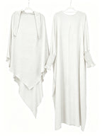 2pcs Prayer Set, Women'S Abaya, Khimar Set, Islamic Clothing, Modest Fashion, Two-Piece Abaya Set, Loose Fit Abaya, Long Sleeve Abaya, Full Length Abaya, Prayer Dress - White