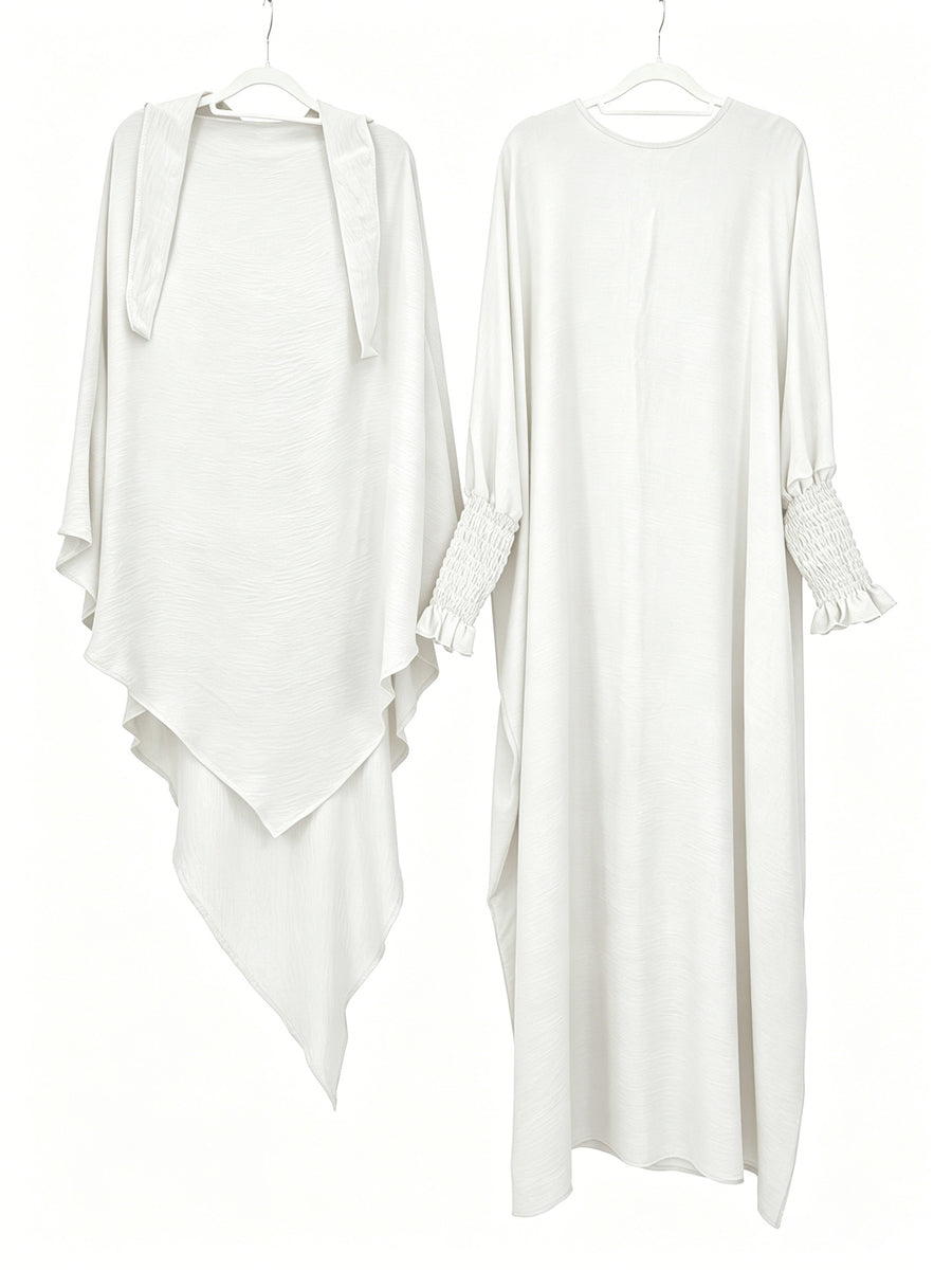 2pcs Prayer Set, Women'S Abaya, Khimar Set, Islamic Clothing, Modest Fashion, Two-Piece Abaya Set, Loose Fit Abaya, Long Sleeve Abaya, Full Length Abaya, Prayer Dress - White