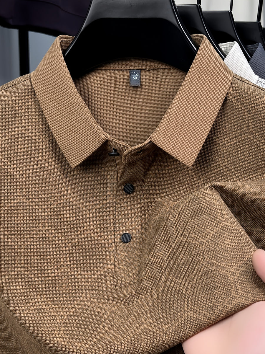 Summer Short Sleeve Men'S Print T-Shirt, Basic Style Versatile Commuter Top, Casual Men'S Athletic Wear, Golf Tennis Training Outfit, Men'S Office Commute Attire, Middle-Aged Men'S Outdoor Clothing - Light Brown-1