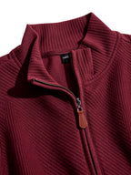 BOWZ Men's Casual Top, Solid Color Stand Collar Sweatshirt, Half-Zip Design, Warm Knit Henley Shirt, Skin-Friendly and Sweat-Absorbent, Simple, Casual, Fashionable, and Versatile, Men's Autumn/Winter Long-Sleeve Top, Suitable for Daily Leisure - Burgundy
