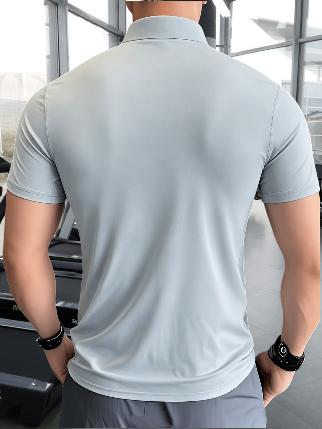 Men'S Muscular Fitness High-Elastic Training Quick-Dry Fitness Wear, Individual Print Patterns, Slim Fit Summer Casual Short Sleeve Shirt T-Shirt - Breathable Elastic Fabric, Stand-Up Collar Design with Open Chest Zipper - Light Blue