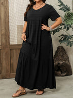 Plus Size - Plus Size - Plus Size Women'S Short Sleeve Maxi Dress, Suitable for Spring And Summer Women'S Clothing - Black