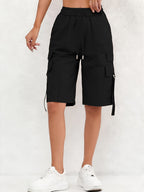 Ladies Casual Fashion Utility Shorts - Black